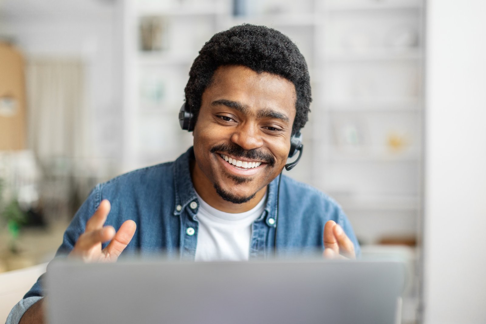 Smiling Black Customer Service Representative Working From Home